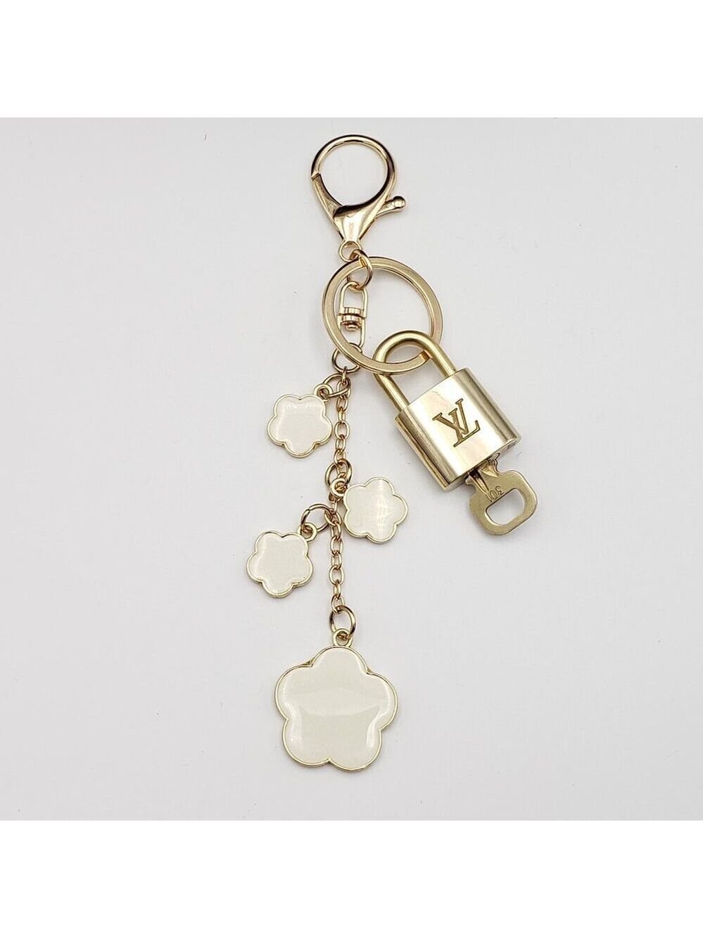 Authentic Louis Vuitton Lock & Key with Unbranded Flower Charm, Keychain